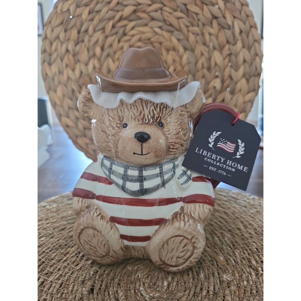 Cute Teddy Bear Lidded Mug Cowboy Hat Ceramic Coffee Cup Kawaii Gift NEW